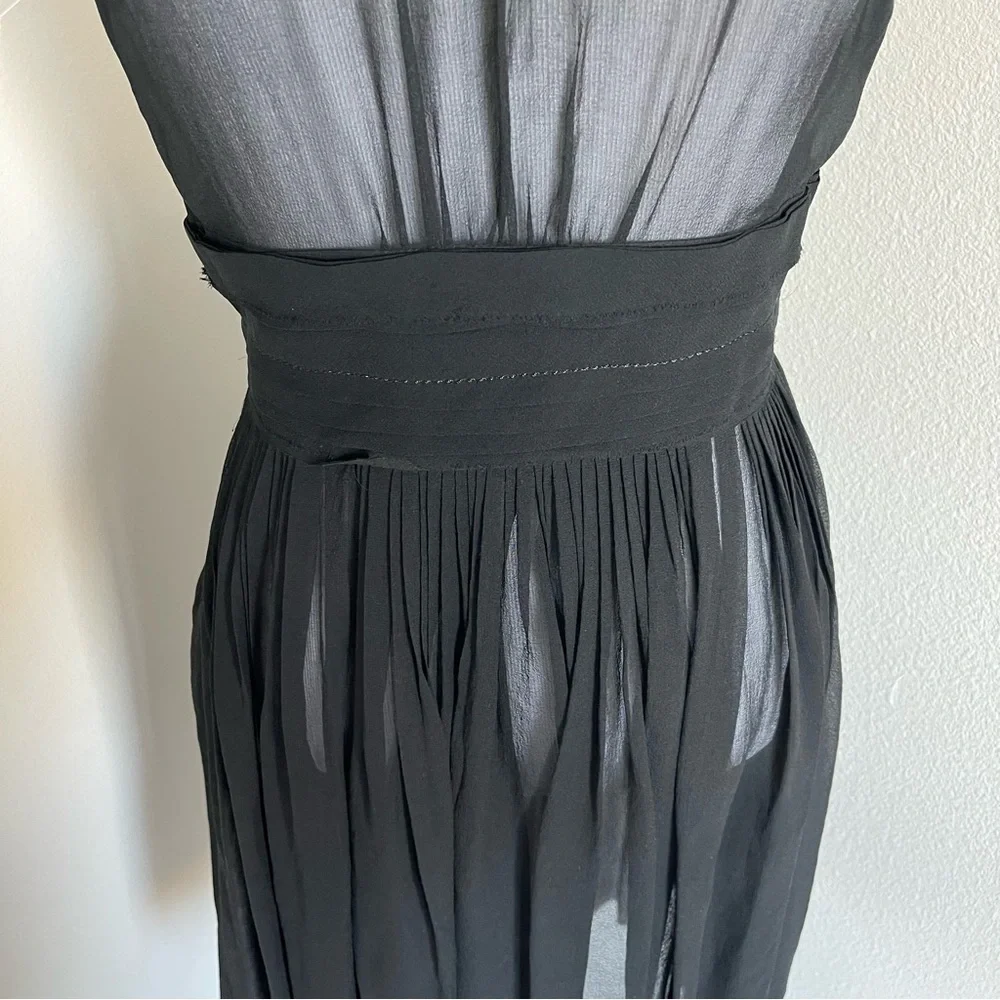 Banana Republic Black Sheer Silk Pleated Dress (Unlined)